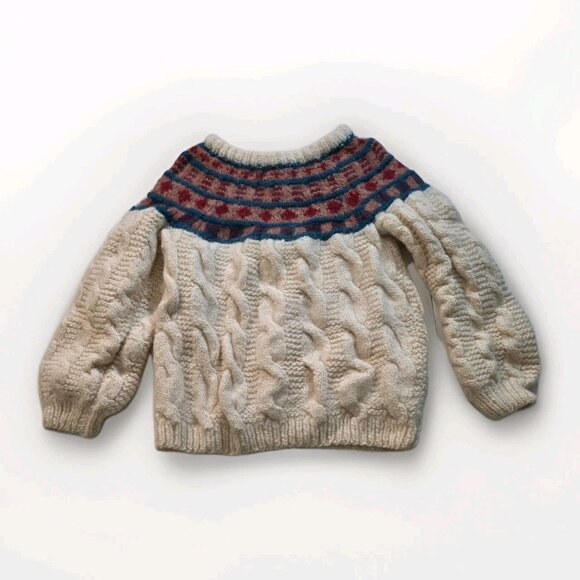 Unbranded Handknit Sweater Womens S/M Cream LS Fair Isle Cable Chunky Boho Cabin - Picture 12 of 13